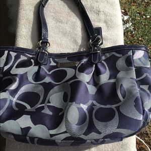 Coach Gallery Metallic Navy tote